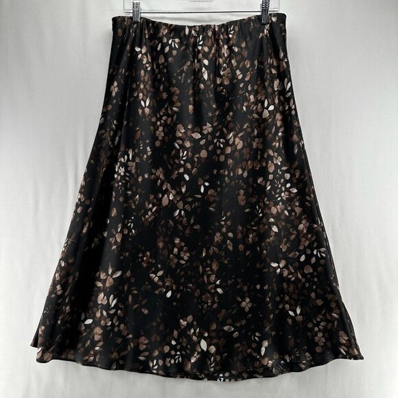 Halogen Midi Skirt Womens Sz 1 Pull On Stretch Chiffon Boho Floral Black Brown - Picture 1 of 11